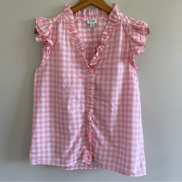 J. Crew Factory Tops - J. Crew Factory Women's Pink Gingham Sleeveless Ruffle Blouse Size XS